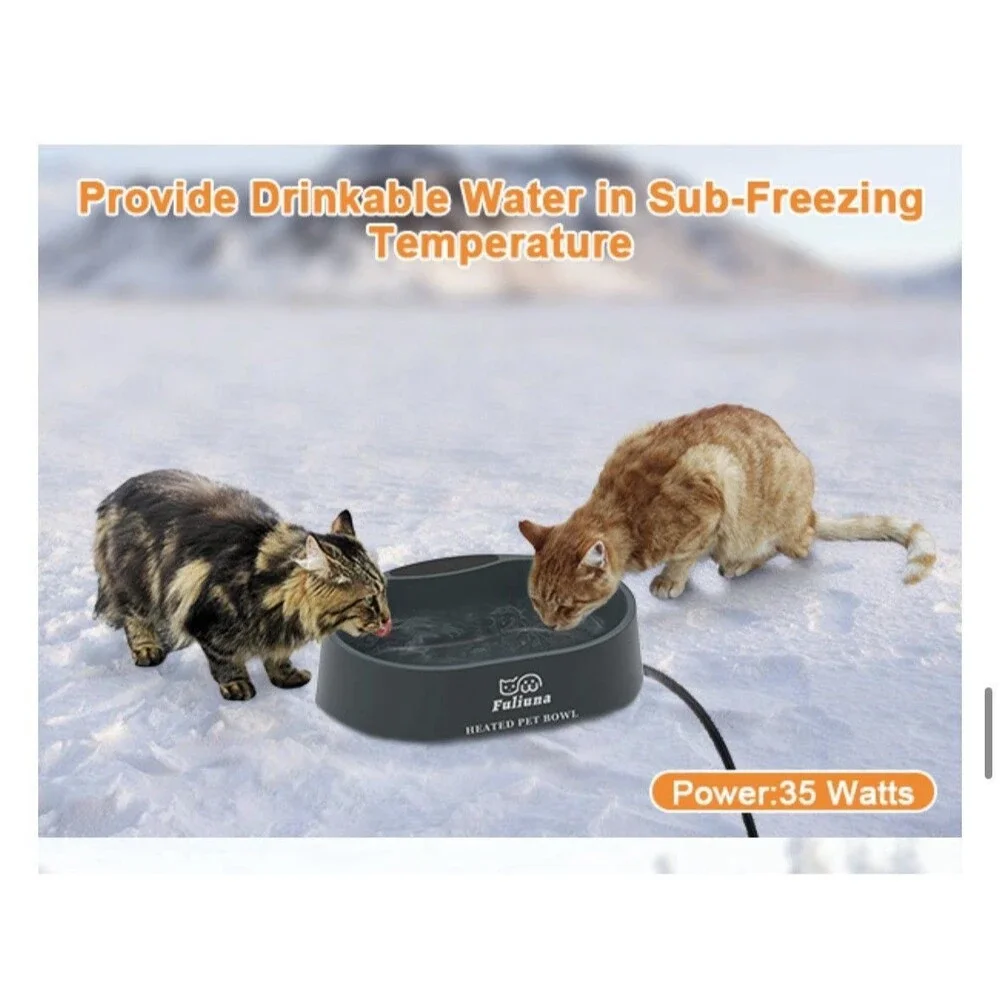 Fuliuna Outdoor Heated Water Bowl for Dog & Cat, Anti Chew Cord Large 125 OZ